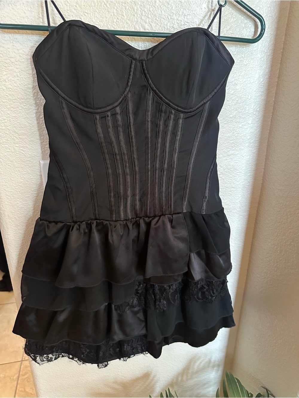 Guess Black Strapless Ruffle Corset Mini Dress
